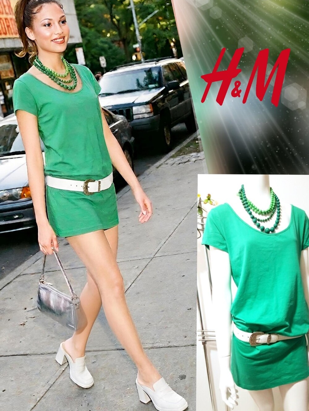 Vintage H&M Green Scoop Neck T-Shirt Dress